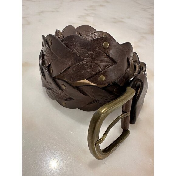 Braided Faux Leather Belt with Embossed Design - Picture 1 of 16